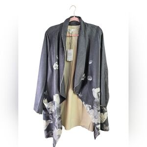 Chelsea & Theodore Floral Open Front Faux Leather Jacket, Plus Size 2X, NWT